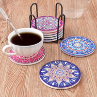 1 x RAW Customer Returns Newk Coasters for Drinks, Set of 8 Absorbent Ceramic Coasters with Metal Holder, Mandala Coasters for Coffee Table, Great Housewarming Gifts - RRP €18.68