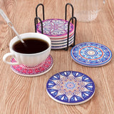 1 x RAW Customer Returns Newk Coasters for Drinks, Set of 8 Absorbent Ceramic Coasters with Metal Holder, Mandala Coasters for Coffee Table, Great Housewarming Gifts - RRP €18.68