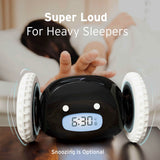 1 x RAW Customer Returns CLOCKY Funny Gift- Loud Alarm Clock for Heavy Sleepers on Wheels Adults Kids Teens Bedroom Run Away Moving Jump Roll Vibrating, Cute Annoying, 1-Time Snooze, Digital, Wake Up Energized Black  - RRP €54.62