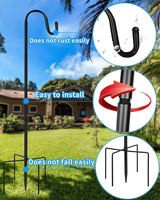 1 x RAW Customer Returns ADTSADDTO Garden Shepherd Hook, 2 Pieces 152 cm Metal Garden Stake with Heavy Duty Rust Resistant Hook with 5 Prong Base Shepherds Crook Hook for Solar Lights, Plant Baskets, Lanterns, Bird Houses - RRP €25.99