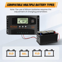 1 x RAW Customer Returns MPPT 100A solar charge controller 12V 24V solar controller, MPPT solar charge controller 100A with temperature sensor LCD display 2 USB ports, controller suitable for 12V 24V solar panel lead acid and lithium battery - RRP €38.8