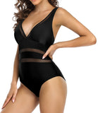 1 x Brand New SHEKINI Women s One-Piece Swimsuit Deep V Neck Retro Mesh Design Swimwear Backless Slim Cross Straps Sports One-Piece Swimsuit for Women M, Black  - RRP €28.76