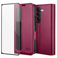 1 x RAW Customer Returns OCASE Updated Version Case Samsung Galaxy Z Fold 5 5G Cell Phone Case with S Pen Holder Front Screen Protector Premium PU Leather Card Slot Cover RFID Protective Case Flip Case Burgundy - RRP €31.25