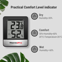 1 x RAW Customer Returns ThermoPro TP49B digital mini thermo-hygrometer thermometer hygrometer indoor temperature and humidity meter with smiley indicator for room climate control, black - RRP €8.99