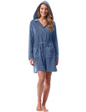 1 x RAW Customer Returns Morgenstern bathrobe ladies thin light zipper and hood blue hooded bathrobe XL cotton women soft terry short large sizes - RRP €39.95