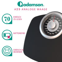 1 x RAW Customer Returns Adamson A25 analogue scales - NEW version - up to 180kg, non-slip rubber surface, extra large digits, high-precision analogue personal scales, durable, 20-year support for household, bedroom, bathroom - RRP €40.31