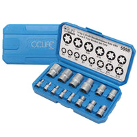 1 x RAW Customer Returns CCLIFE 14-piece Torx nut set E profile sockets socket wrench set external Torx E4-E24 1 4 3 8 1 2 inch socket wrench inserts - RRP €18.17