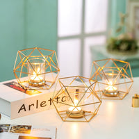 1 x Brand New Romadedi Candle Holders Gold - Geometric Metal Candle Holder for Column Candles, Centerpiece Decorations for Table Wedding Home Christmas Gift, Set of 6 - RRP €43.72