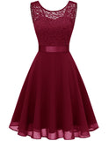 1 x RAW Customer Returns Berylove Women s Lace Dress Bridesmaid Elegant Party Knee-Length Cocktail Dress Chiffon Sleeveless BLP7005B-DarkRedXL - RRP €46.38