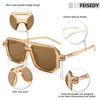 1 x RAW Customer Returns FEISEDY Retro 70s Sunglasses Women Men Vintage Flat Square Glasses with UV400 Protection B2622 - RRP €22.04