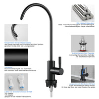 1 x RAW Customer Returns KEOKBON Drinking Water Faucet, Water Filter Faucet for Kitchen Sink, Water Purification Faucet for Reverse Osmosis or Water Filter System, SUS304 Drinking Water Faucet Not Hot and Cold Water Faucet Black - RRP €27.22