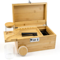 1 x RAW Customer Returns Viking Factory Large Bamboo Box with Combination Lock Decorative Home Box with Lock Tray Glass container Accessory tool 24 18 14CM  - RRP €60.49