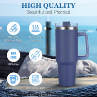 1 x RAW Customer Returns Livole 40oz 1200ml stainless steel thermal mug with handle, drinking cup with lid and straw, leak-proof insulated coffee to go mug, double-walled tumbler for sports, camping, car, navy blue - RRP €25.2