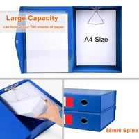 1 x RAW Customer Returns Srvnpioy 2 pieces archive box A4, 88 mm spine, A4 file boxes storage box with locking spring, A4 document box made of plastic for office, school or archive room, blue - RRP €28.99