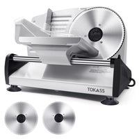 1 x RAW Customer Returns TOKASS Multipurpose Electric Slicer, Stainless Steel, Adjustable Food Processor, Sausage Slicer, Bread Cutter, Ham Cutter, Electric Knife for Meat and Cheese Silver 200W 2 Blades  - RRP €108.19