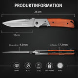 1 x RAW Customer Returns NedFoss DA52 folding knife, 28cm large one-hand knife with wooden handle, sharp pocket knife with belt clip, stable outdoor knife, survival knife, garden knife for everyday use, as a collection gift - RRP €29.21