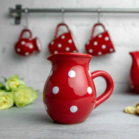 1 x RAW Customer Returns City to Cottage - Ceramic milk jug Red and white Polka dots Handmade Ceramic tableware jug 150 ml - RRP €18.84