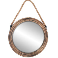 1 x RAW Customer Returns Funly mee Rustic Round Decorative Mirror with Solid Wood Frame and Rope Hanging Farmhouse Antique Wall Decor 42x42cm  - RRP €66.54