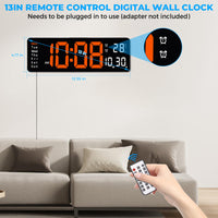 1 x RAW Customer Returns Sukeen Digital Wall Clock, 13 Digital Clock Wall Clock Digital Alarm Clock with Remote Control, Count Up Down, 10-Level Dimming, Dual Alarm, Date, Temperature for Home, Gym, Office, Garage-Orange - RRP €35.23