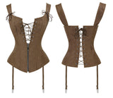 1 x RAW Customer Returns Charmian Women s Renaissance Lace Up Vintage Boned Bustier Corset with Garters Brown Large - RRP €45.37