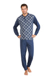 1 x RAW Customer Returns Leo Corsetria Men s Winter Pajamas Serafino Jacquard Very Warm Fleece with Diamond Cuffs Size XL Color Avio - RRP €36.19