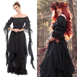 1 x RAW Customer Returns Fiamll Victorian Dress Renaissance Costume Women Gothic Witch Dress Medieval Wedding Dress Black L XL  - RRP €49.4