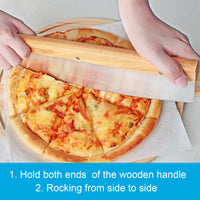 12 x Brand New Pizza rocker knife, stainless steel blade rocker, professional pizza cutter with oak handle, sharp and durable, 35 12 cm - RRP €181.68