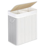 1 x RAW Customer Returns SONGMICS Laundry Basket with Lid, Bamboo Laundry Hamper, 2 Compartments, Removable Bag, Cotton Handles, 100 L Capacity, for Laundry Room, Bedroom, White LCB64WT - RRP €37.3