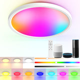 1 x RAW Customer Returns OMECO LED ceiling lamp, 24 W RGB ceiling light, round, RGB color changing intelligent, can be controlled by voice, app and remote control, suitable for living room, bedroom energy efficiency class A  - RRP €35.18