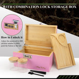 1 x RAW Customer Returns Viking Factory Large Bamboo Box Tray Set with Combination Lock, Premium Removable Tray, and All Accessories 27 18 15CM Pink  - RRP €48.19