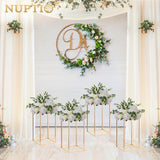 1 x RAW Customer Returns Nuptio Pack of 2 Metal Flower Floor Vase Flower Stand Geometric Centerpieces Vase for Tables, 40 cm High Golden Flower Holder for Home Party Wedding Decorations, Rectangular Flower Display Rack - RRP €40.09