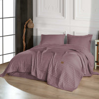 1 x RAW Customer Returns Elart bedspread 220x240 cm and 2 pillowcases 50x70 cm Bed cover, bed throw, bedspreads crackling woven blanket soft and modern Khaki - RRP €22.18