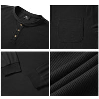 1 x RAW Customer Returns SwissWell Men s Henley Shirt Long Sleeve Button Down Leisure Waffle Shirt Cotton T-Shirt with Chest Pocket Spring Black M - RRP €29.03