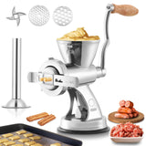 1 x RAW Customer Returns Manual meat grinder with biscuit attachment and sausage filler Hanchen Completely made of stainless steel, including 5 mm and 8 mm perforated discs, size 8 with suction cup - RRP €130.67