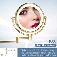 1 x RAW Customer Returns DOWRY Cosmetic Mirror with Lighting Wall Mounted Magnifying Mirror with Light 10x Gold Make-up Mirror 360 Swivel Expandable Double-Sided Mirror with Magnification, 20 cm - RRP €89.04