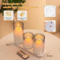 1 x RAW Customer Returns EXTSUD LED flameless candles flickering with charging station and remote control, set of 3 LED candles made of glass, rechargeable flame candle light with timer function, romantic tea lights, decorative living room - RRP €26.21