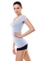 2 x Brand New MD Light Control Body Shapewear Short Sleeve Shirts Seamless Slimming Shaping Lace Top for Women Light BlueXXL - RRP €45.6