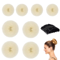 12 x Brand New 8 Piece Hair Donut Set, Hair Knot Ring Women s Hair Bun Donut Bun Cushion Hair Styling Hair Accessories with 50 Pcs U-Shaped Hair Clip 4 Medium and 4 Small  - RRP €165.12