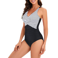 1 x RAW Customer Returns Century Star Swimsuit Women Tummy Control Swimsuit Women Plus Size Swimsuit with Underwire Swimsuits for Women Tummy Control Swimsuit Women Sport Black and White Striped 42-44 - RRP €35.28