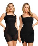 1 x RAW Customer Returns Popilush Bodycon Mini Shaper Split Dress Built-in Shapewear Bra 8 in 1 Sleeveless Slip Dress for Women Black - RRP €60.49