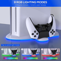 1 x RAW Customer Returns FASTSNAIL Stand with Fan for PS5 Slim Console, 9-RGB LED Controller Charging Station for DualSense Edge, Stand Holder Accessories Compatible with Playstation5 Slim Digital Disc Edition - RRP €29.23