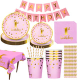 7 x Brand New Formemory 82 Pieces Girl s First Birthday Party Set, Children s Birthday Decoration Girl 1 Year Pink, Perfect Supplies Including Plates Cups Napkins, for 16 Children People Pink Girl  - RRP €70.49