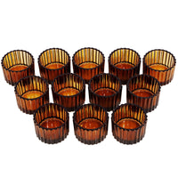 1 x RAW Customer Returns Glass Tealight Holders, 12 Pack, 5x3.5cm, Votive Candle Holder, Home Decoration, Transparent Tealight Holder Brown , S - RRP €20.16