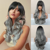 1 x Brand New Honygebia Wig Grey with Bangs - Long Ombre Wigs Grey for Women, Dark Grey Women Natural Realistic Hair, Synthetic Heat Resistant Wigs for Carnival Costumes Theme Party - RRP €28.21