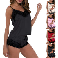 3 x Brand New LEJAHAO Sexy Pajamas Women Short Summer Pajamas Set Satin Lace Elegant House Suit Nightwear Women s Pajamas Sleepwear with Sleeveless Tank Top and Shorts Negligee Nightdress for Women Girl Woman Black - RRP €66.54