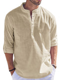 4 x Brand New Cegerne Men s Linen Shirt Long Sleeve Lightweight Summer Medieval Casual Hippie Beach Linen Henley Shirt for Holiday Beach Everyday Life, Khaki01, XL - RRP €116.12