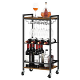 2 x Brand New UOMIO Serving Cart 3-Tier Rolling Bar Cart Kitchen Cart with Lockable Wheels Wine Cart with Glass Holder, Brown Wooden Storage Cart for Living Room 44 x 30 x 85 cm - RRP €75.98