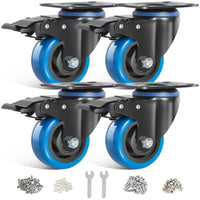 1 x RAW Customer Returns BAOLIHUI 75mm blue swivel castors 4pcs set furniture castors up to 500KG, 360 rotation heavy-duty castors with brake, screws and dust protection ring included in the set for indoor and outdoor use - RRP €29.99