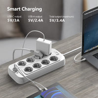 1 x RAW Customer Returns JSVER power strip 8-way with 4 USB charging ports, multiple socket with USB C, wall mounting 3680W surge protection with 2M cable power strip for smartphones, laptops - white - RRP €22.58