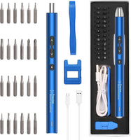 1 x RAW Customer Returns ORIA Precision Electric Screwdriver, 28 in 1 Portable Magnetic Screwdriver Kit with 24 Bits, USB Charging 3 LED Lighting, Repair Tool Kit for iPhone, Smartphone, etc-Blue - RRP €28.91